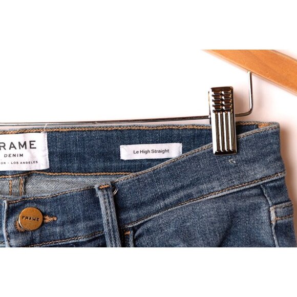 FRAME Denim Women's Sz 31 Le High Straight Raw Hem Distressed Jeans Medium Wash - Picture 5 of 13